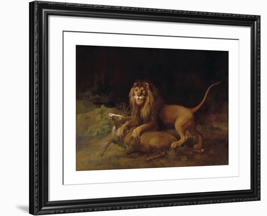 A Lion Attacking a Stag-George Stubbs-Framed Premium Giclee Print