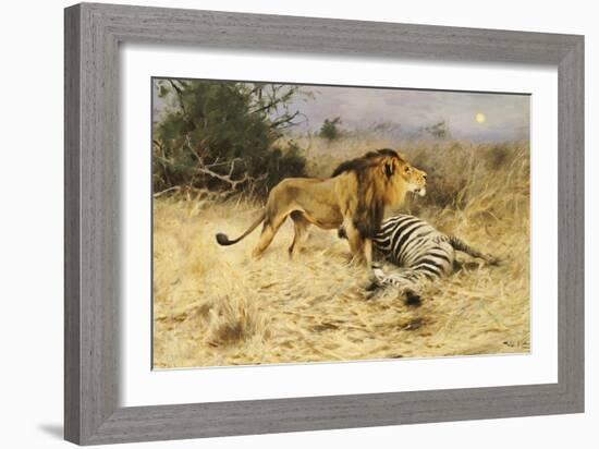 A Lion with His Prey-Wilhelm Kuhnert-Framed Giclee Print