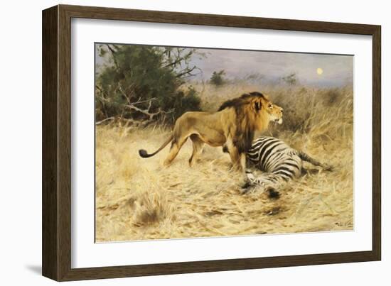 A Lion with His Prey-Wilhelm Kuhnert-Framed Giclee Print