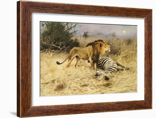 A Lion with His Prey-Wilhelm Kuhnert-Framed Giclee Print