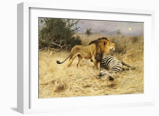 A Lion with His Prey-Wilhelm Kuhnert-Framed Giclee Print