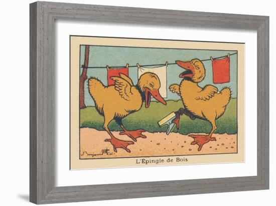 A Little Duck Got His Paw Stuck in a Clothespin.” the Wooden Pin” ,1936 (Illustration)-Benjamin Rabier-Framed Giclee Print