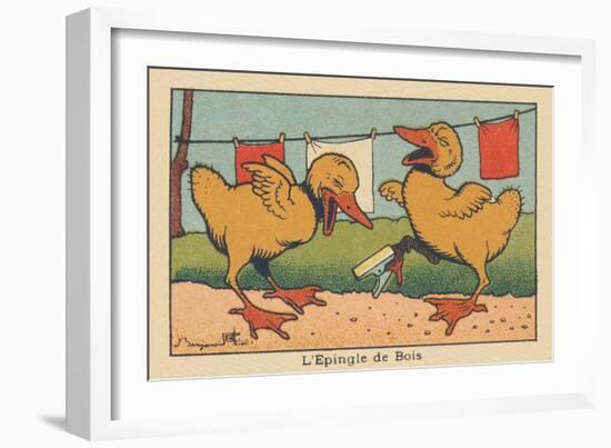 A Little Duck Got His Paw Stuck in a Clothespin.” the Wooden Pin” ,1936 (Illustration)-Benjamin Rabier-Framed Giclee Print