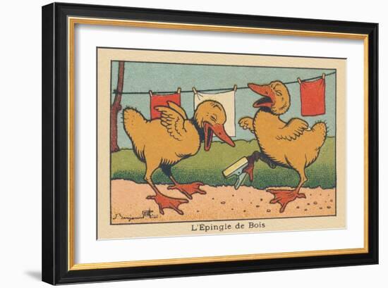 A Little Duck Got His Paw Stuck in a Clothespin.” the Wooden Pin” ,1936 (Illustration)-Benjamin Rabier-Framed Giclee Print