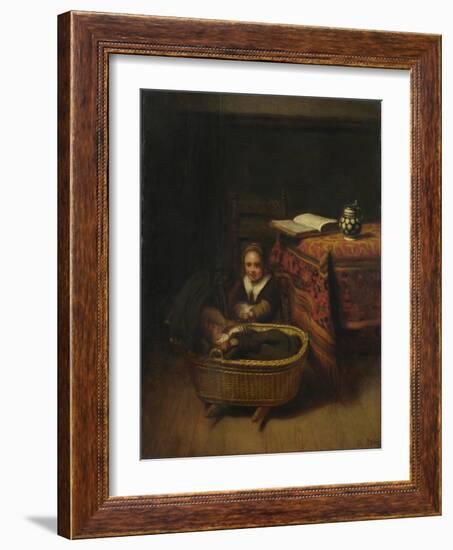 A Little Girl Rocking a Cradle, C. 1655-Nicolaes Maes-Framed Giclee Print