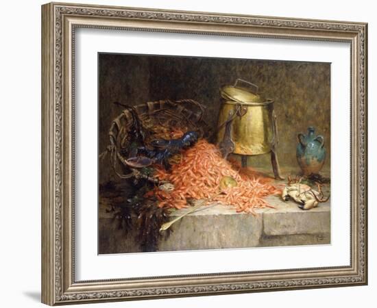 A Lobster, Shrimps and a Crab by an Urn on a Stone Ledge-Magne Desire-Alfred-Framed Giclee Print