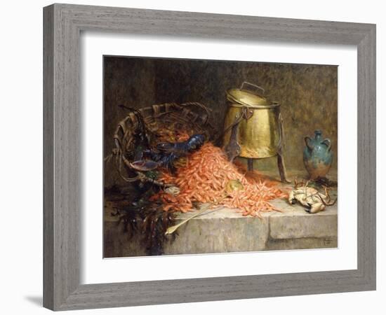 A Lobster, Shrimps and a Crab by an Urn on a Stone Ledge-Magne Desire-Alfred-Framed Giclee Print