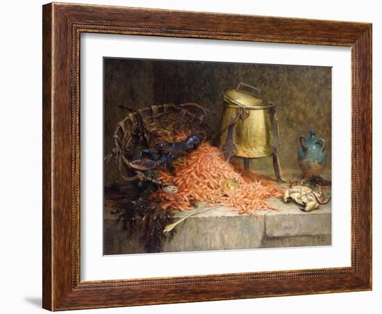 A Lobster, Shrimps and a Crab by an Urn on a Stone Ledge-Magne Desire-Alfred-Framed Giclee Print