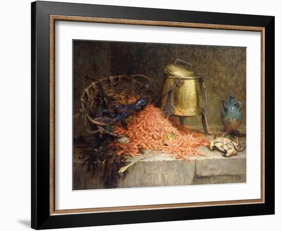 A Lobster, Shrimps and a Crab by an Urn on a Stone Ledge-Magne Desire-Alfred-Framed Giclee Print