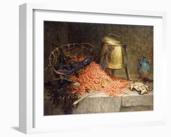 A Lobster, Shrimps and a Crab by an Urn on a Stone Ledge-Magne Desire-Alfred-Framed Giclee Print