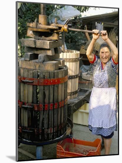 A Local Winemaker Pressing Her Grapes at the Cantina, Torano Nuovo, Abruzzi, Italy-Michael Newton-Mounted Photographic Print