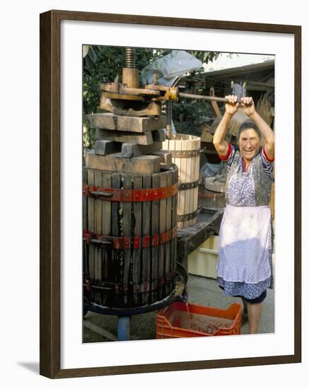 A Local Winemaker Pressing Her Grapes at the Cantina, Torano Nuovo, Abruzzi, Italy-Michael Newton-Framed Photographic Print