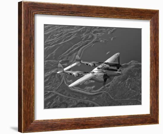 A Lockheed P-38 Lightning Fighter Aircraft in Flight-Stocktrek Images-Framed Photographic Print