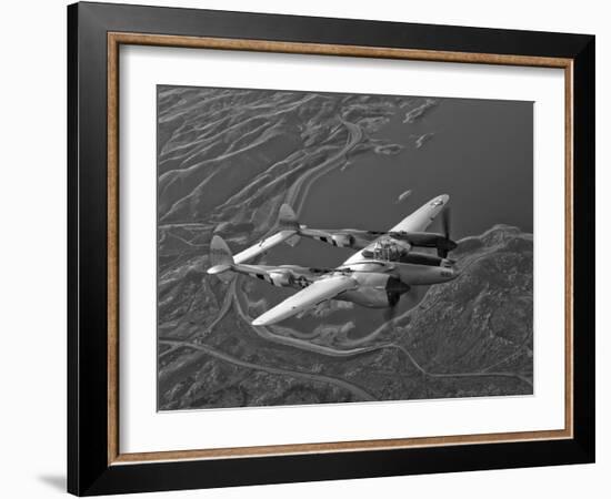 A Lockheed P-38 Lightning Fighter Aircraft in Flight-Stocktrek Images-Framed Photographic Print