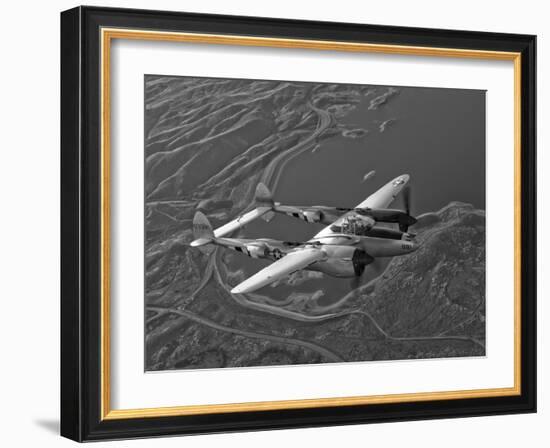 A Lockheed P-38 Lightning Fighter Aircraft in Flight-Stocktrek Images-Framed Photographic Print