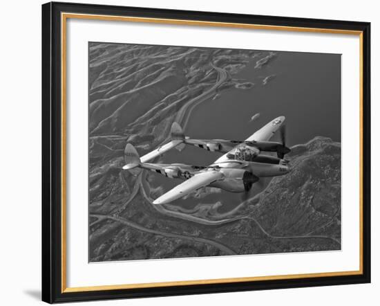 A Lockheed P-38 Lightning Fighter Aircraft in Flight-Stocktrek Images-Framed Photographic Print