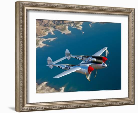 A Lockheed P-38 Lightning Fighter Aircraft in Flight-Stocktrek Images-Framed Photographic Print