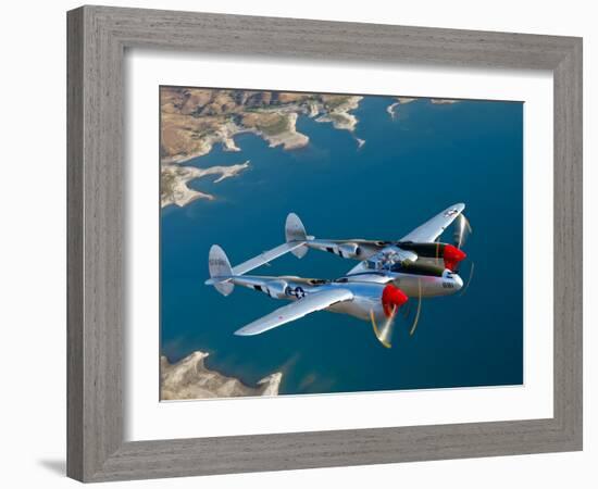 A Lockheed P-38 Lightning Fighter Aircraft in Flight-Stocktrek Images-Framed Photographic Print