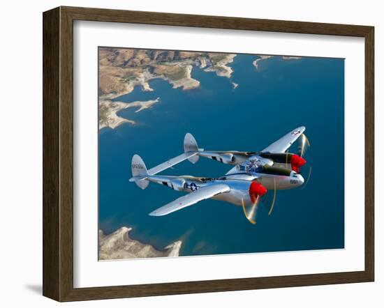 A Lockheed P-38 Lightning Fighter Aircraft in Flight-Stocktrek Images-Framed Photographic Print