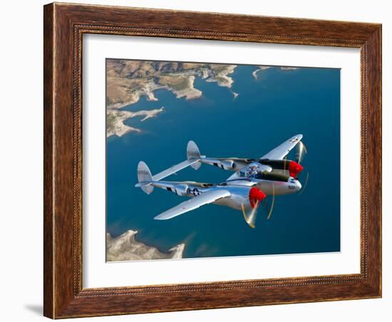 A Lockheed P-38 Lightning Fighter Aircraft in Flight-Stocktrek Images-Framed Photographic Print