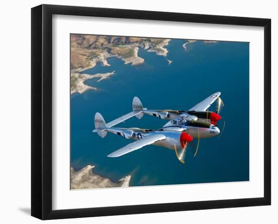 A Lockheed P-38 Lightning Fighter Aircraft in Flight-Stocktrek Images-Framed Photographic Print