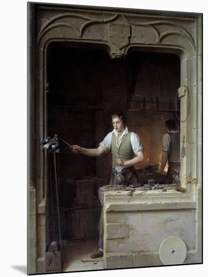 A Locksmith Seeking to Make a Jay Bite His Metal File by Jean Antoine Laurent-null-Mounted Photographic Print