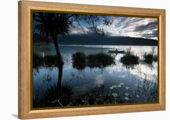 A Lone Fisherman on Lake Bratan at Dawn-Alex Saberi-Framed Premier Image Canvas