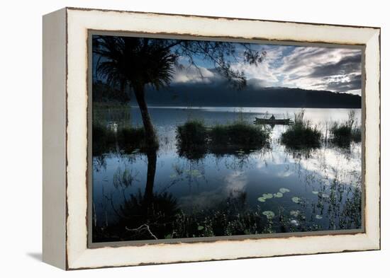 A Lone Fisherman on Lake Bratan at Dawn-Alex Saberi-Framed Premier Image Canvas
