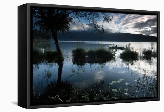 A Lone Fisherman on Lake Bratan at Dawn-Alex Saberi-Framed Premier Image Canvas