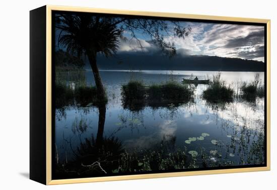 A Lone Fisherman on Lake Bratan at Dawn-Alex Saberi-Framed Premier Image Canvas