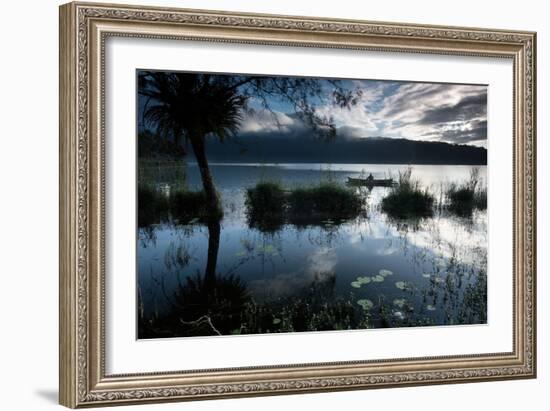 A Lone Fisherman on Lake Bratan at Dawn-Alex Saberi-Framed Photographic Print