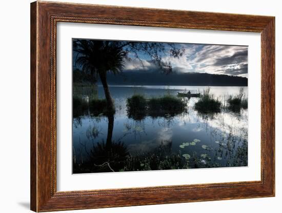 A Lone Fisherman on Lake Bratan at Dawn-Alex Saberi-Framed Photographic Print