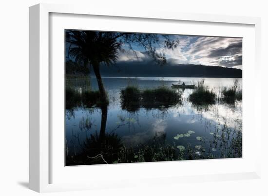 A Lone Fisherman on Lake Bratan at Dawn-Alex Saberi-Framed Photographic Print