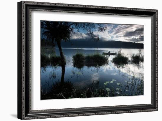 A Lone Fisherman on Lake Bratan at Dawn-Alex Saberi-Framed Photographic Print