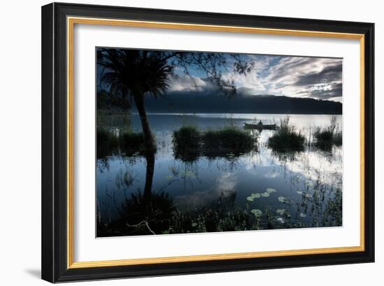 A Lone Fisherman on Lake Bratan at Dawn-Alex Saberi-Framed Photographic Print