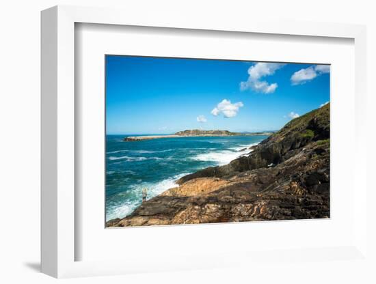 A lone fisherman sea fishing on Muttonbird Island, Coffs Harbour, New South Wales, Australia, Pacif-Andrew Michael-Framed Photographic Print