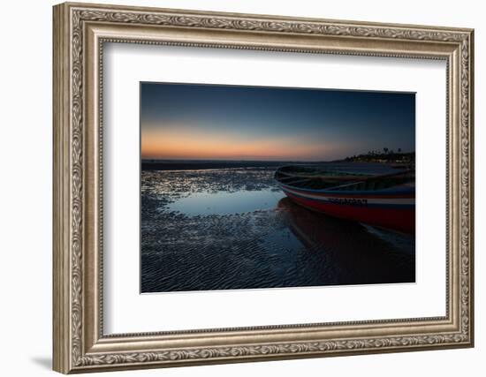 A Lone Fishing Boat at Dusk on Jericoacoara Beach-Alex Saberi-Framed Photographic Print