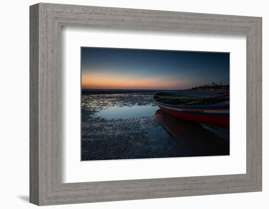 A Lone Fishing Boat at Dusk on Jericoacoara Beach-Alex Saberi-Framed Photographic Print