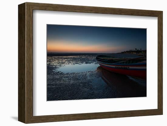 A Lone Fishing Boat at Dusk on Jericoacoara Beach-Alex Saberi-Framed Photographic Print