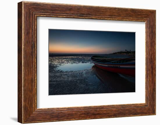 A Lone Fishing Boat at Dusk on Jericoacoara Beach-Alex Saberi-Framed Photographic Print