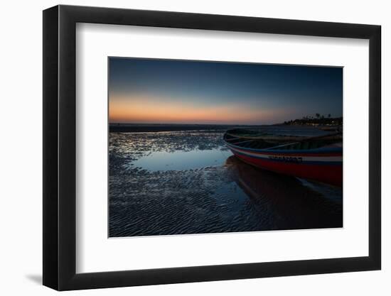 A Lone Fishing Boat at Dusk on Jericoacoara Beach-Alex Saberi-Framed Photographic Print