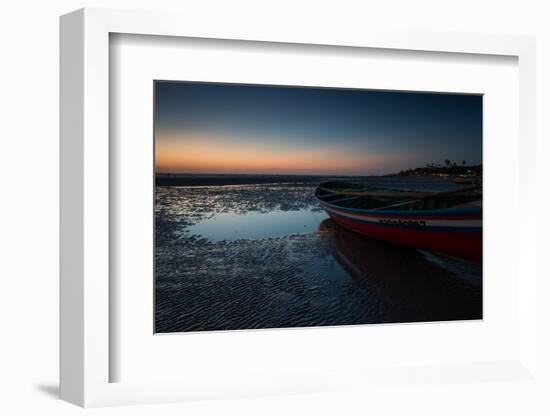 A Lone Fishing Boat at Dusk on Jericoacoara Beach-Alex Saberi-Framed Photographic Print