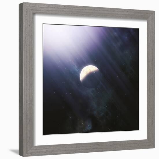 A Lonely Planet and its Moon Float Quietly Within the Bright Blue Rays of its Blue HypergiantParent-Stocktrek Images-Framed Photographic Print