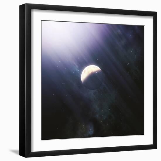 A Lonely Planet and its Moon Float Quietly Within the Bright Blue Rays of its Blue HypergiantParent-Stocktrek Images-Framed Photographic Print