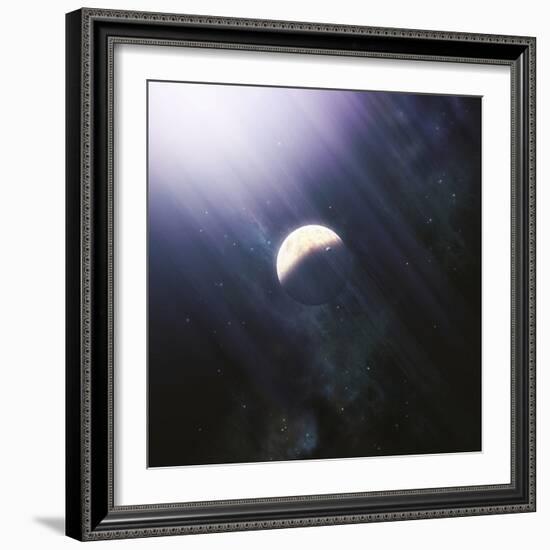 A Lonely Planet and its Moon Float Quietly Within the Bright Blue Rays of its Blue HypergiantParent-Stocktrek Images-Framed Photographic Print