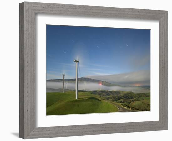 A Long Exposure by Moonlight of Windmills in Te Apiti Wind Farm, Manawatu, New Zealand-Don Smith-Framed Photographic Print