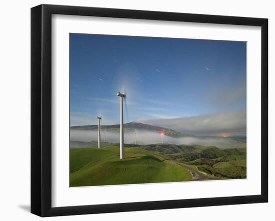 A Long Exposure by Moonlight of Windmills in Te Apiti Wind Farm, Manawatu, New Zealand-Don Smith-Framed Photographic Print