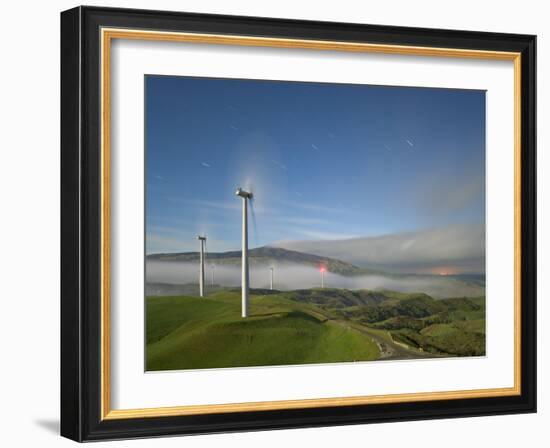 A Long Exposure by Moonlight of Windmills in Te Apiti Wind Farm, Manawatu, New Zealand-Don Smith-Framed Photographic Print