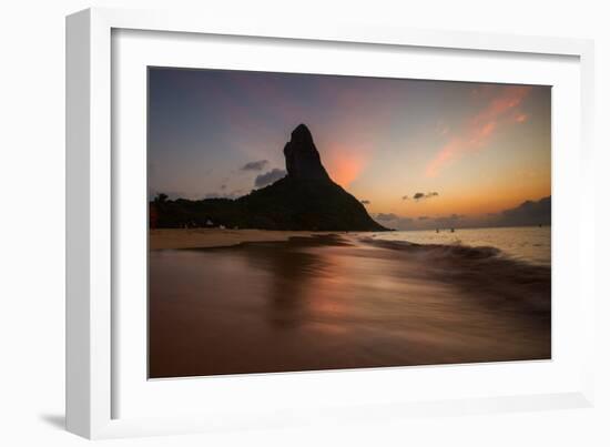 A Long Exposure of Morro Do Pico on Fernando De Noronha at Sunset-Alex Saberi-Framed Photographic Print