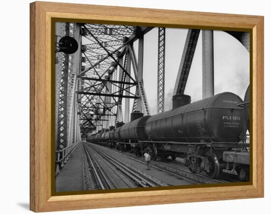 A Long String of Tank Cras Heading across the Huey Long Bridge-null-Framed Premier Image Canvas